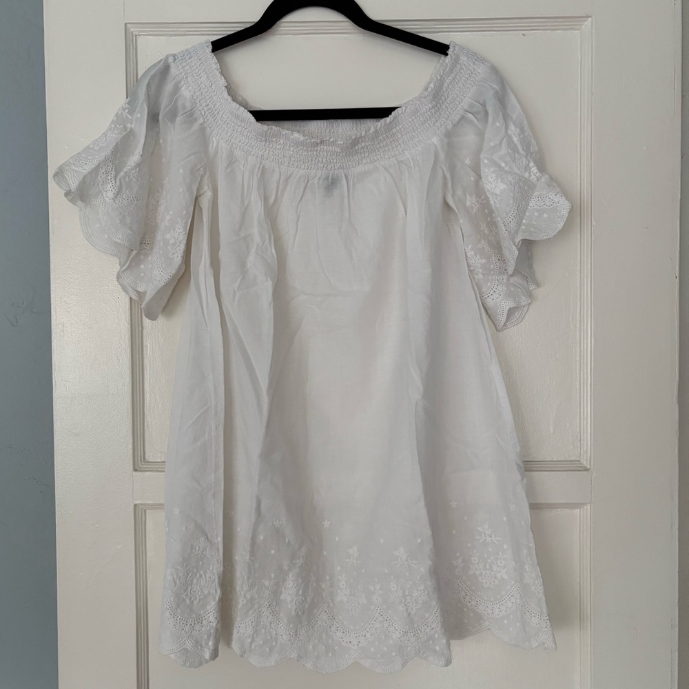 MINKPINK White Eyelet Embroidered Off Shoulder Dress